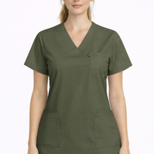 سكرب طبي قماش سترتش لون زيتي للنساء