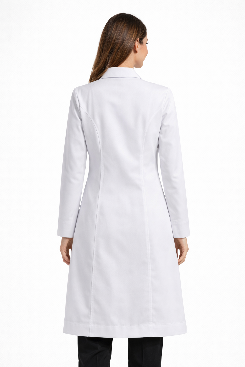 لابكوت طبي نسائي أبيض بتصميم V أزرار مخفية - Image 3